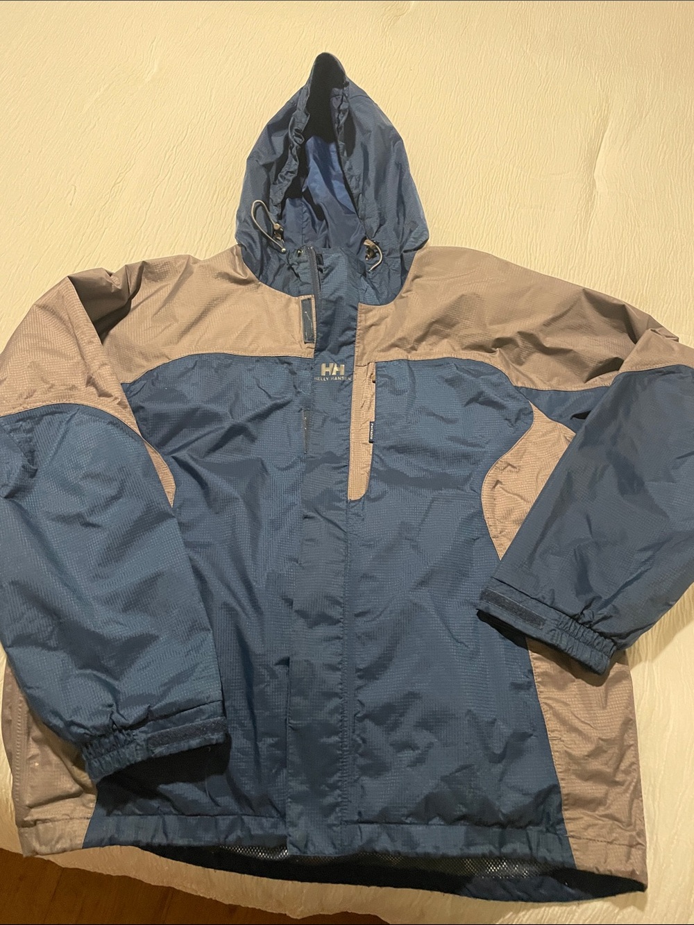 Helly Hansen Navy Blue and Light Gray Hooded Raincoat
